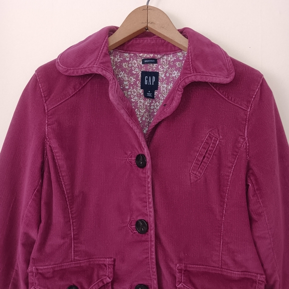 GAP Women's Rose Pink Classic Tailored Corduroy Blazer with Floral Cuffs 4 - Picture 3 of 15